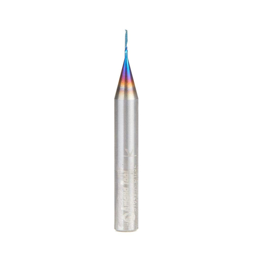 Solid Carbide Spiral CNC Router Bit O-Flute Up-Cut 1/32 Dia x 3/16 x 1/4 Shank x 2 Inch Long K23029