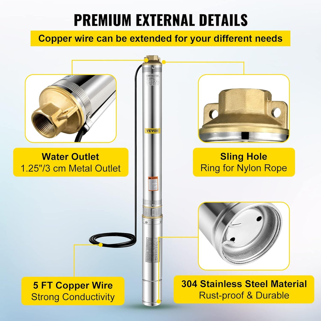 1.5 hp 220V 50 Hz Stainless Steel Submersible Pump B6418