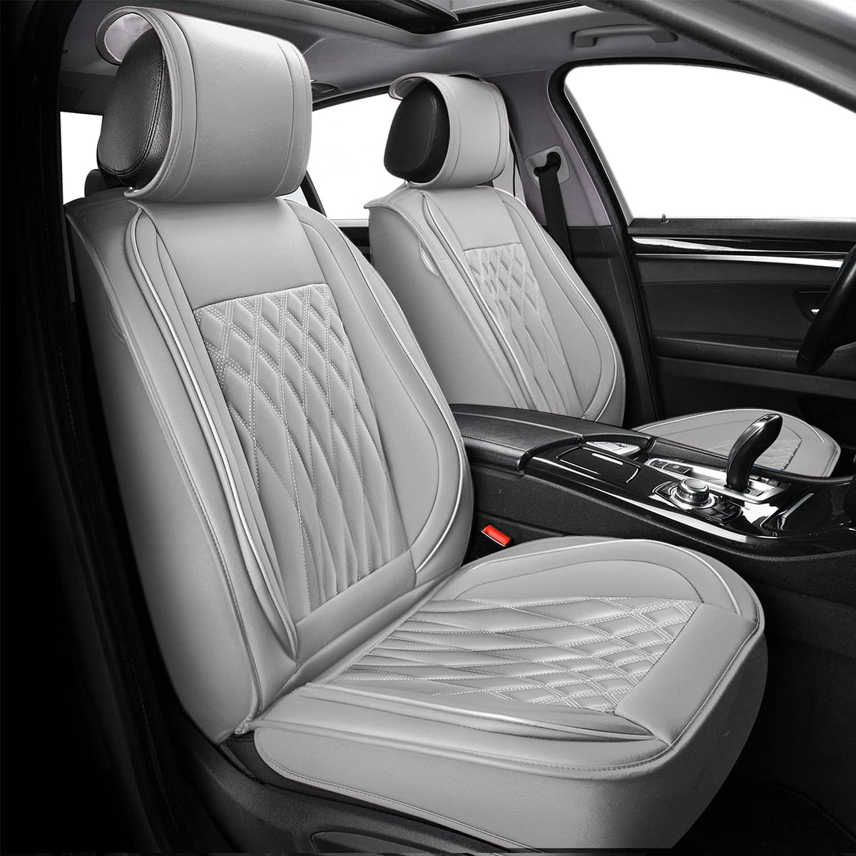 Black+Red Line Leather Car Seat Cover Pack of 2 E405528
