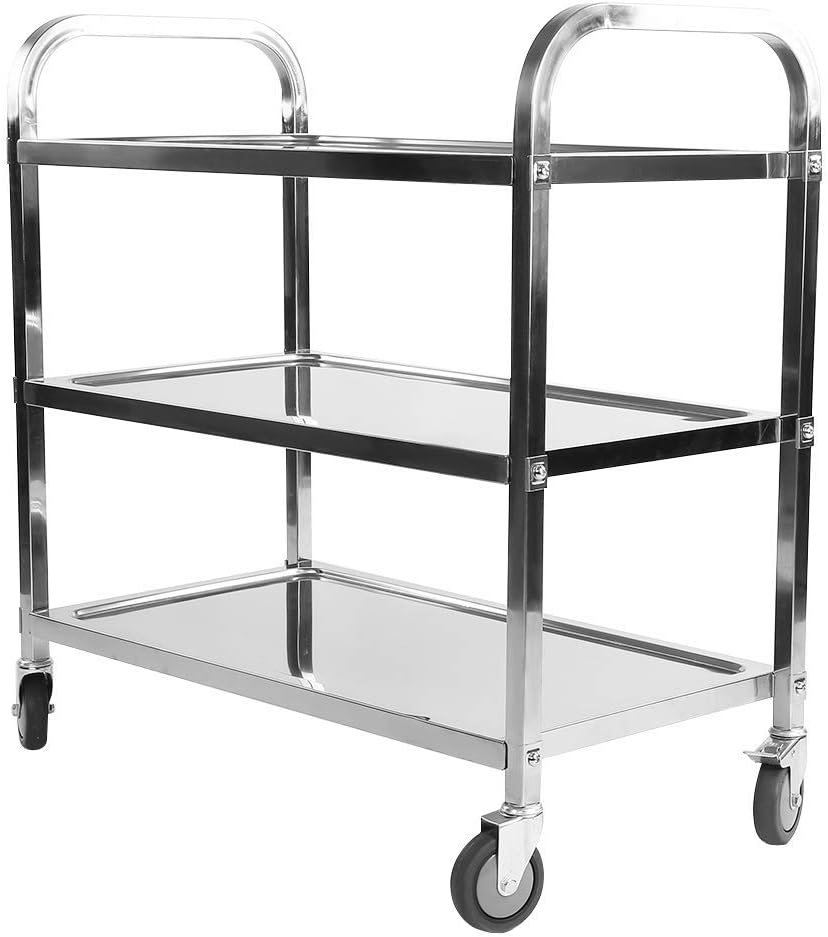 3 Tier Stainless Steel Utility Cart with Wheels Serving Trolley Storage Shelf Q5796