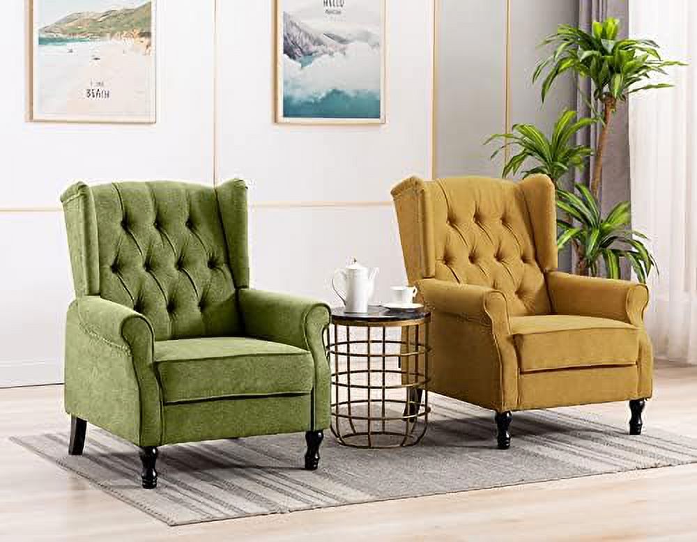Yellow Linen Accent Chair with Wooden Legs M969