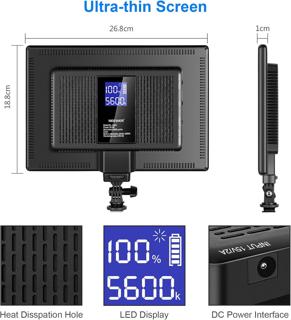 Ultra-Thin LED Soft Light Panel with LCD Display, Dimmable Bi-Color 3200-5600K CRI95+ On Camera Video Light Pack of 2 X270