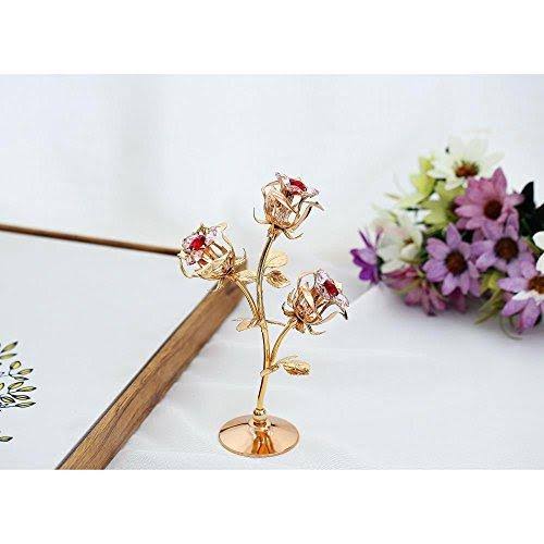 Pink Crystal Rose Flower Tabletop Sculpture J9414