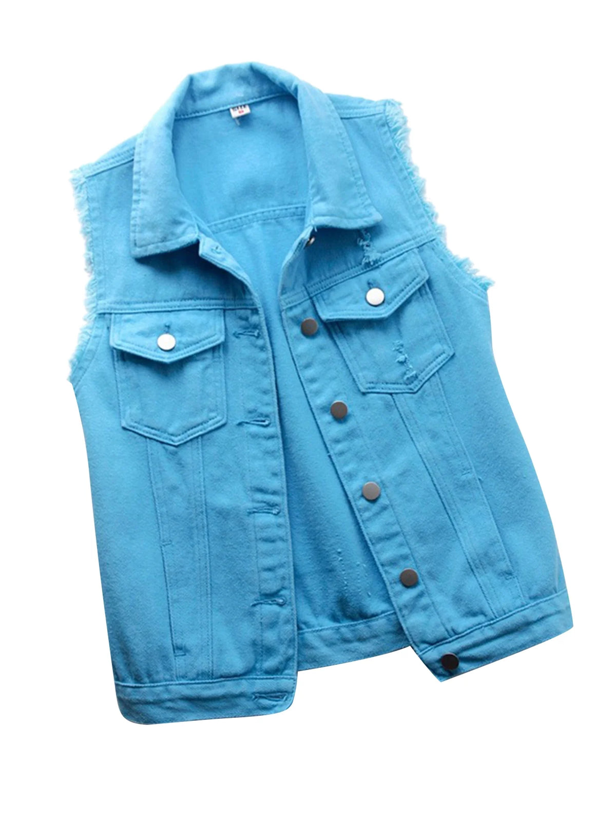 Sleeveless Stretch Denim Jacket with Pockets R41872
