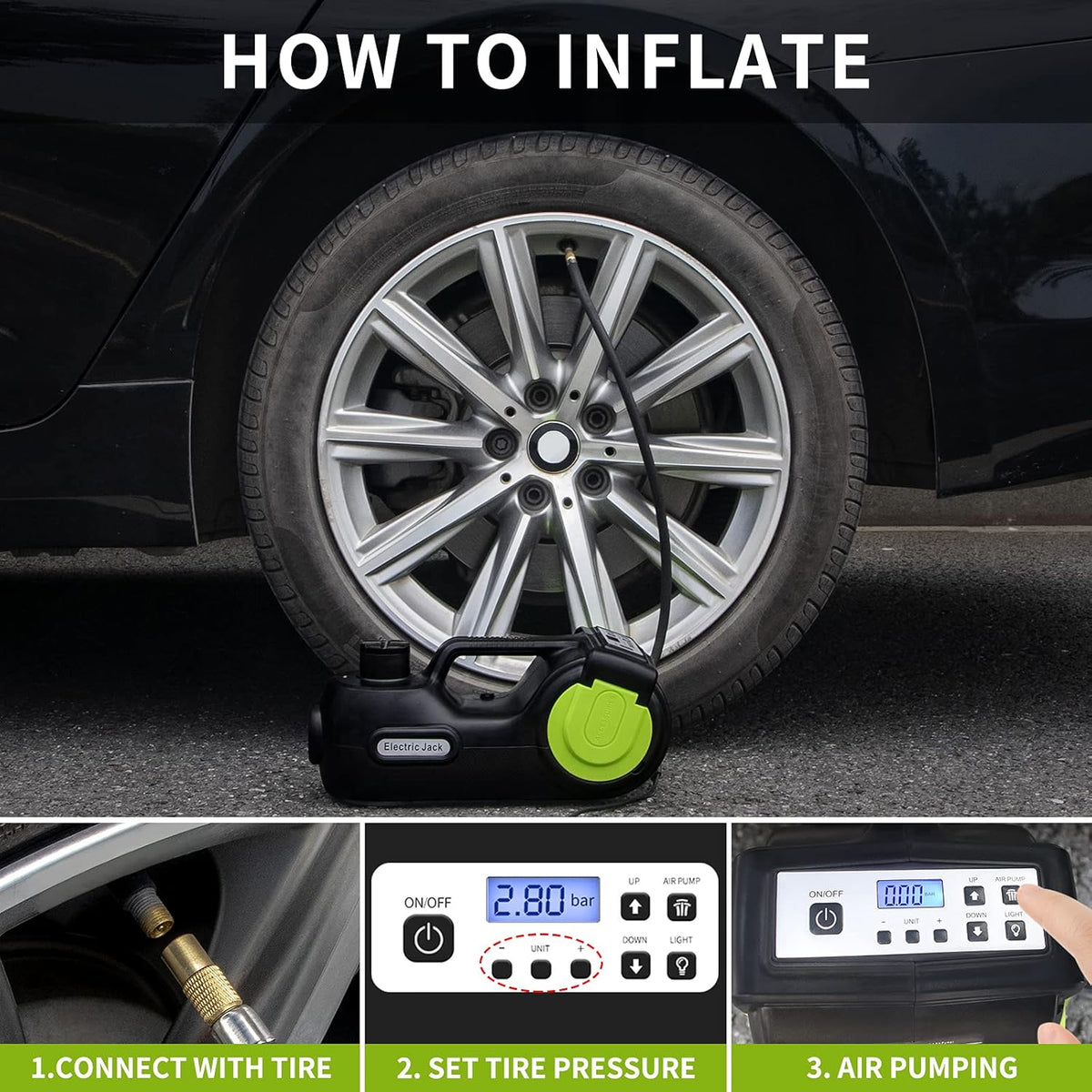 12V 5 Ton Electric Car Jack Kit with Impact Wrench & Inflator W3344