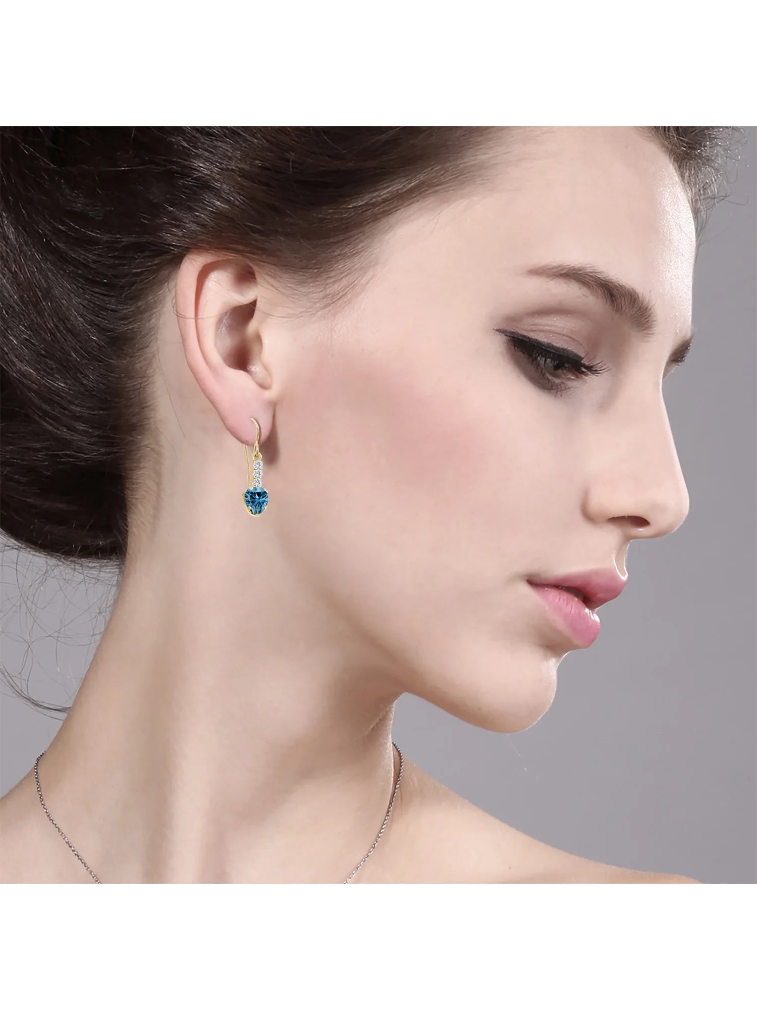 14K Yellow Gold Persian Blue Moissanite and White Lab Grown Diamond French Wire Dangle Hook Earrings U644621