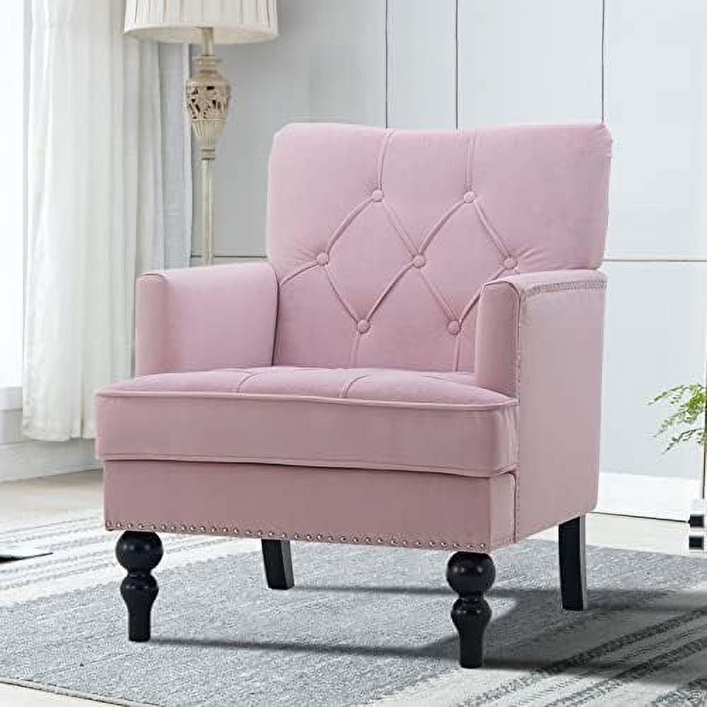 Tufted Velvet Accent Single Sofa with Wooden Legs Armchair S752