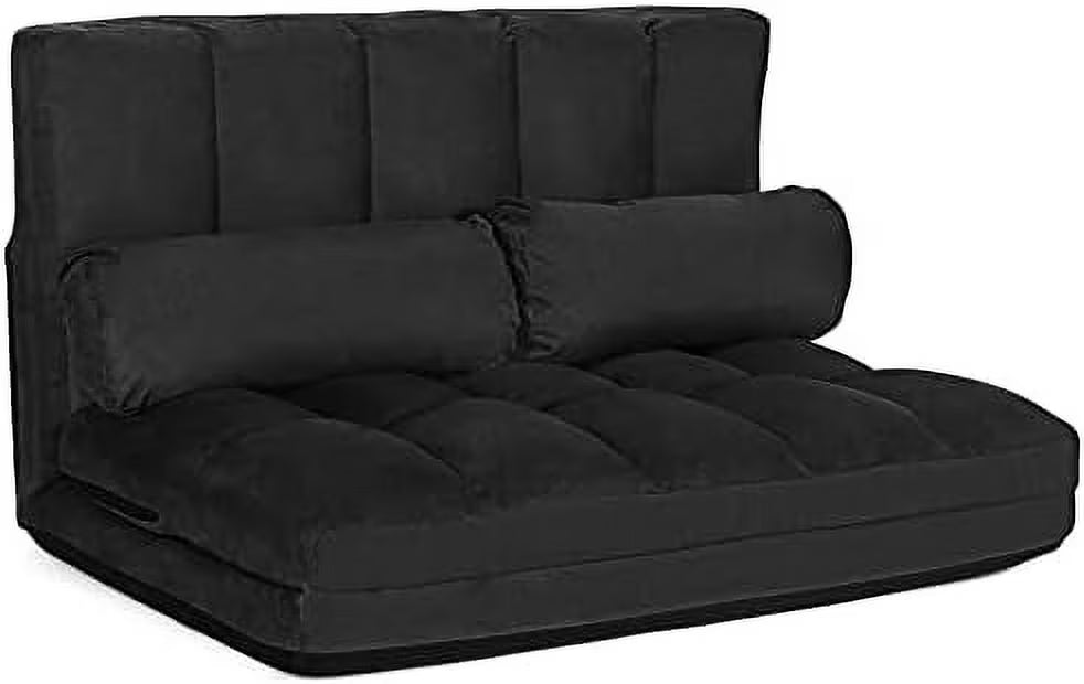 Foldable Floor Sofa with 2 Pillows & Suede Cloth Cover O38260