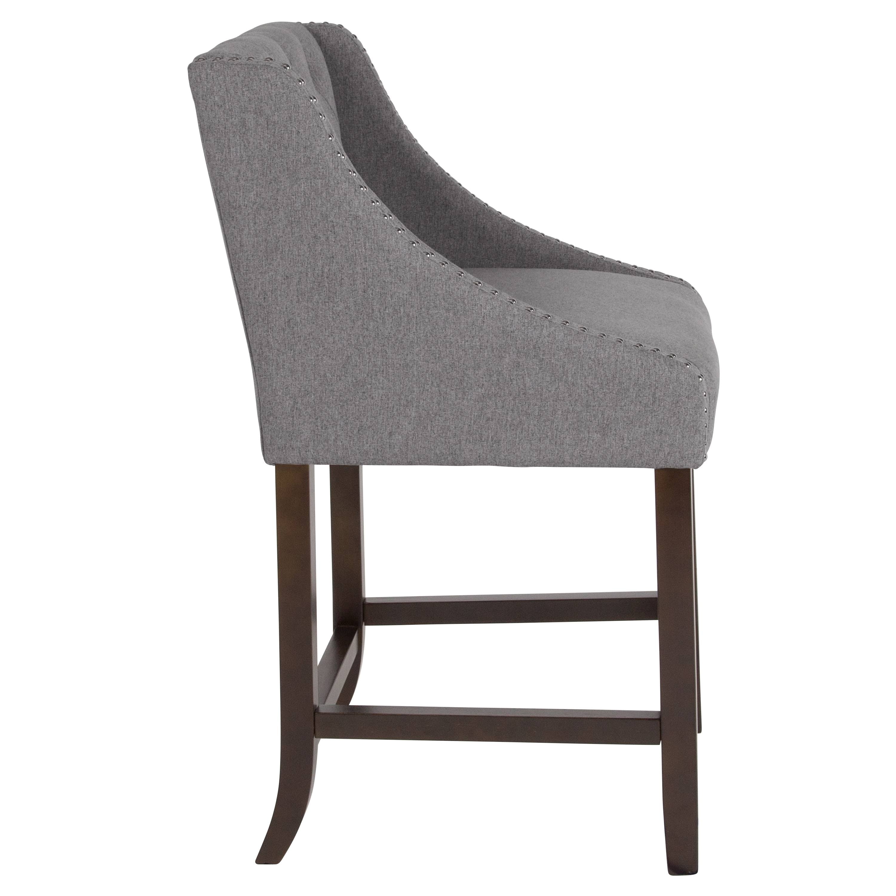 24-Inch Transitional Tufted Walnut Counter-Height Stool - Black Leather B9590