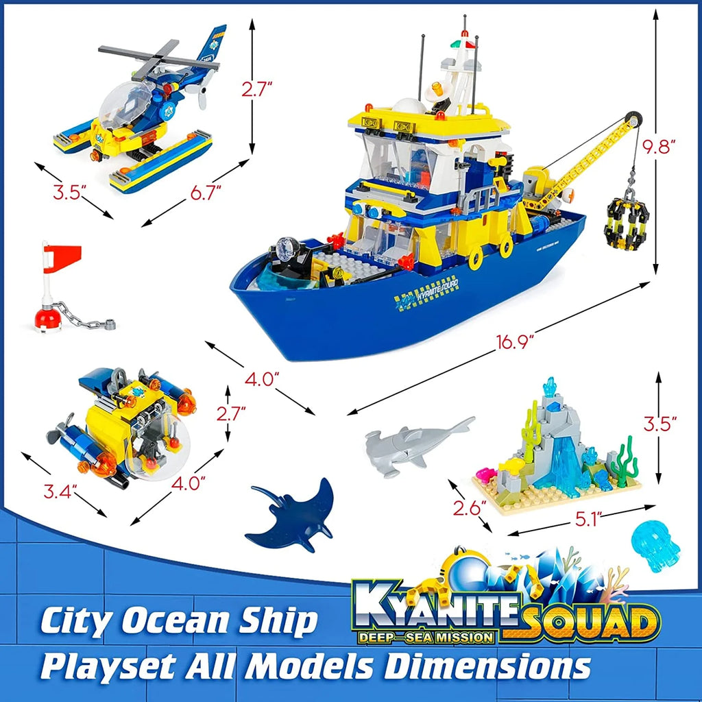 Ocean Exploration Ship Building Kit with Submarine and Helicopter, 753 Pieces P330