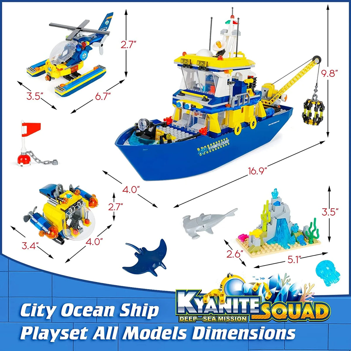Ocean Exploration Ship Building Kit with Submarine and Helicopter, 753 Pieces P330