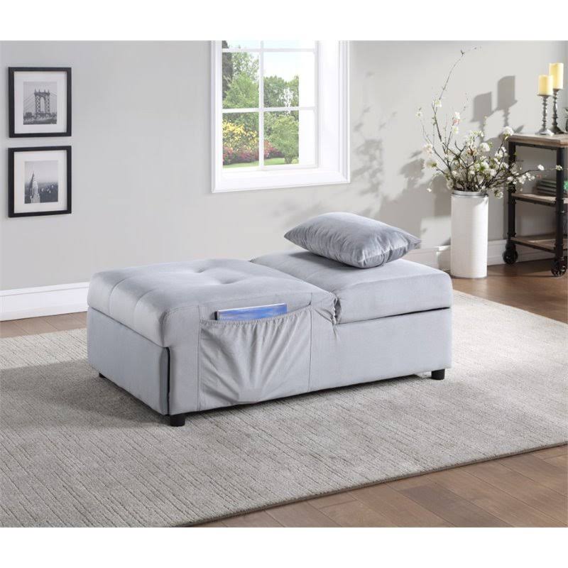 Gray Wood Storage Bench with Pull Out Ottoman F46150