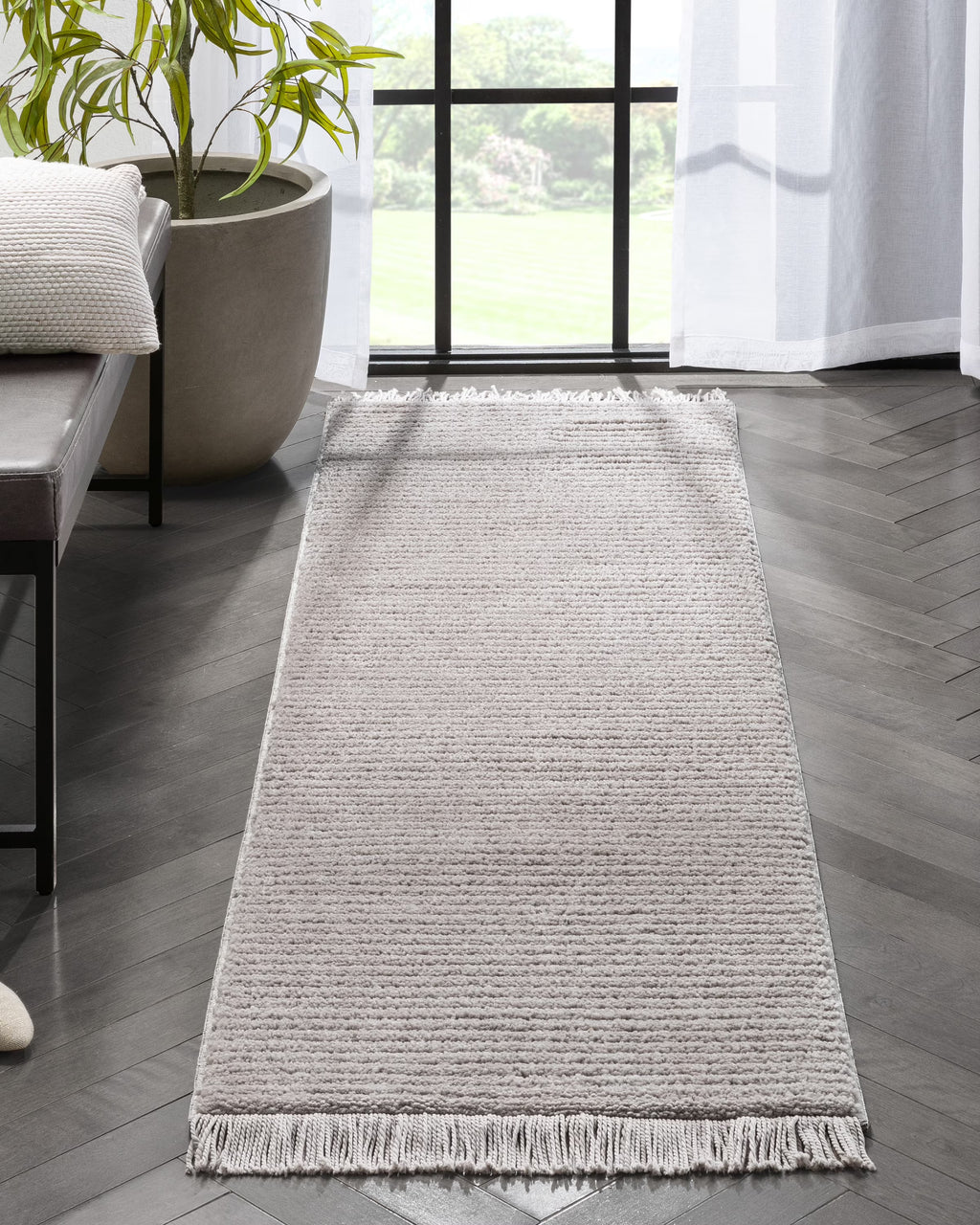 Ivory Stripes Geometric Runner Rug 2x7 F6726