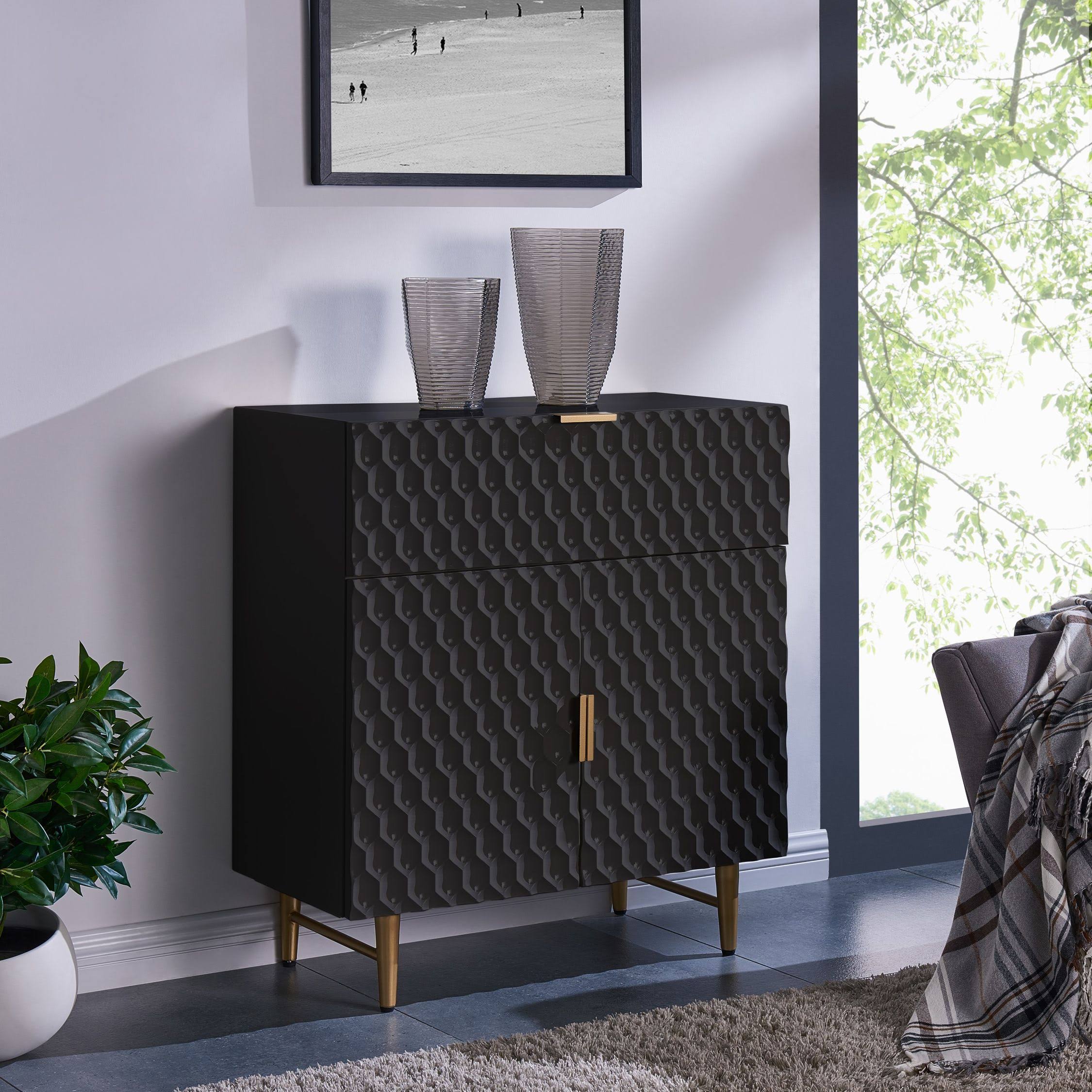 Glossy Black 1-Drawer Small Cabinet B322
