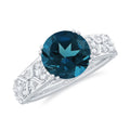 London Blue Topaz Solitaire Ring with Diamond Accent, 925 Sterling Silver, US 9.50 L69026