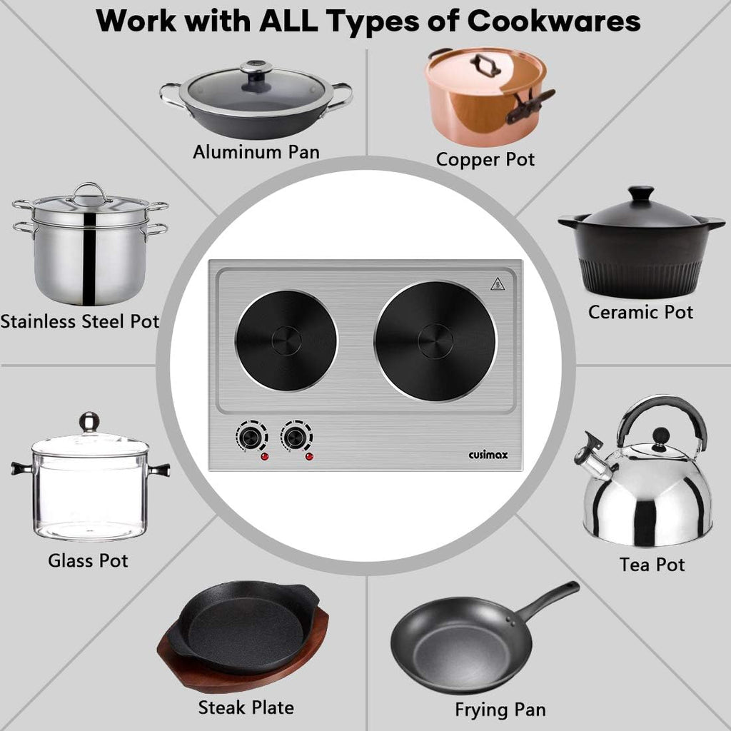 Double Hot Plate Cooktop, 1800W Portable Electric Burner, Cast Iron, Stainless Steel Z24850