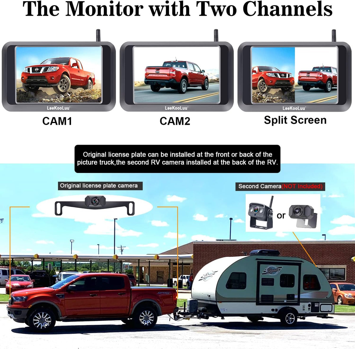 Wireless Backup Camera System with 5'' Monitor Night Vision Two Channels Pack of 2 G90232