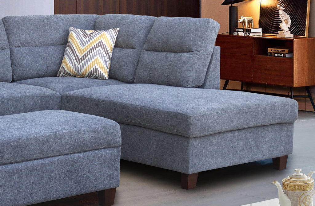 Gray Fabric Sectional Sofa with Ottoman and 2 Pillows E4382