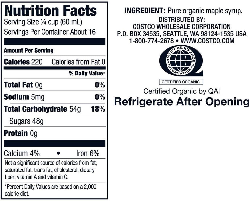 Organic Gluten Free Pure Grade A Amber Rich Maple Syrup - 1 L (33.8 oz) P106