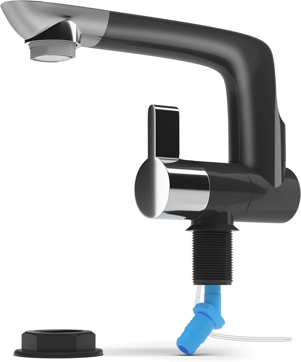 12V Electric Water Faucet Tap with Switch, Rotatable Spout, White W93126
