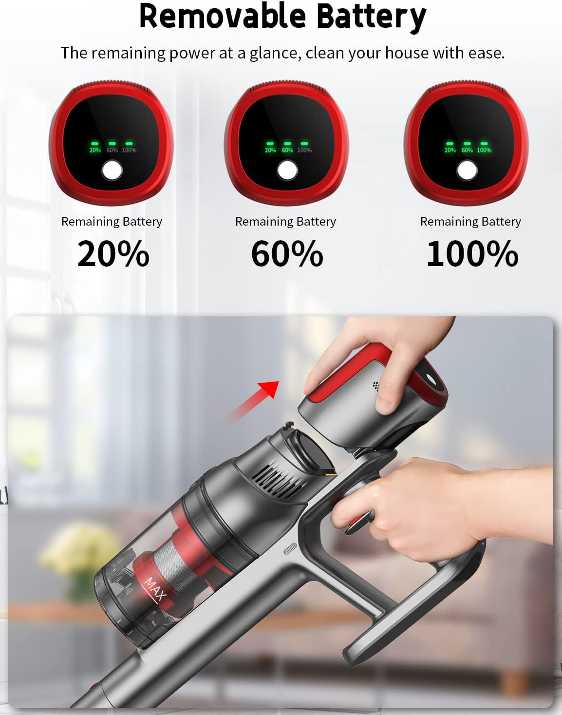 Cordless Stick Vacuum with 25Kpa Suction, 40min Runtime C62522