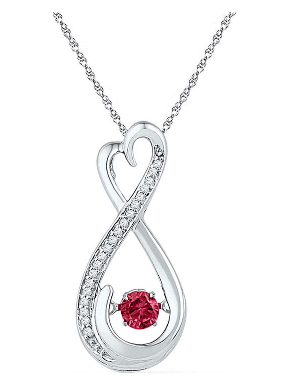 Sterling Silver Round Lab-Created Ruby Diamond Infinity Pendant 1/3 Cttw F86987