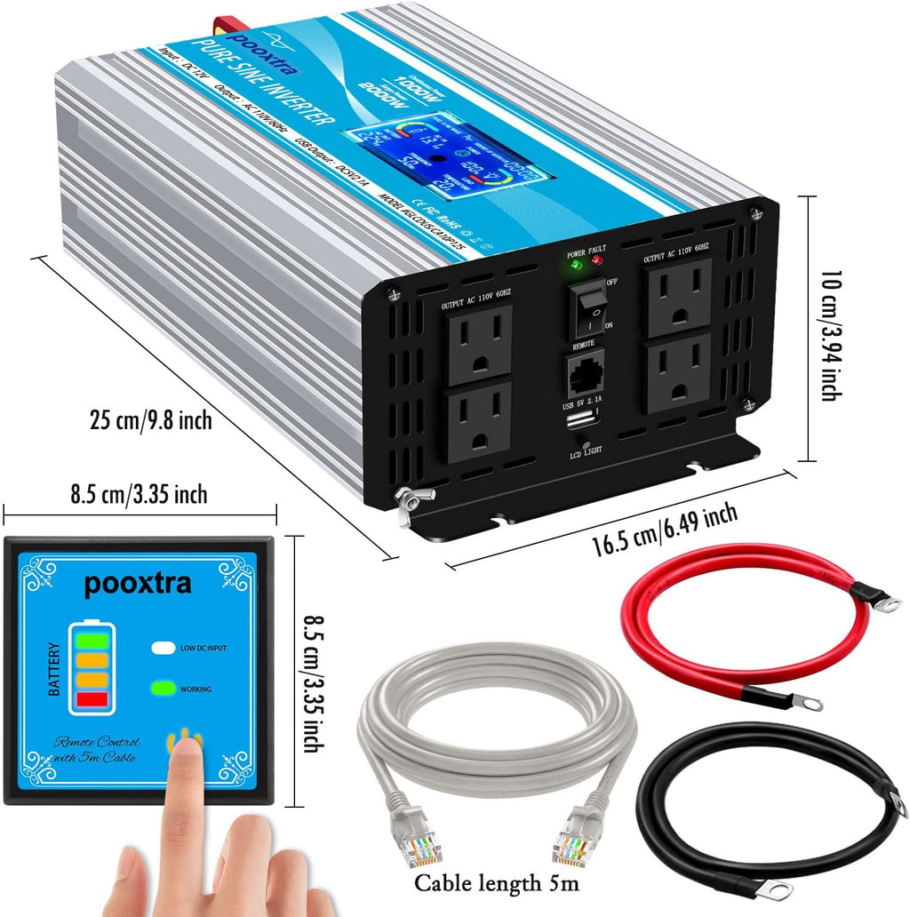 2000 Watt Pure Sine Wave Power Inverter 12V DC to 110V AC with LCD Display USB Port 4 AC Outlets P988979