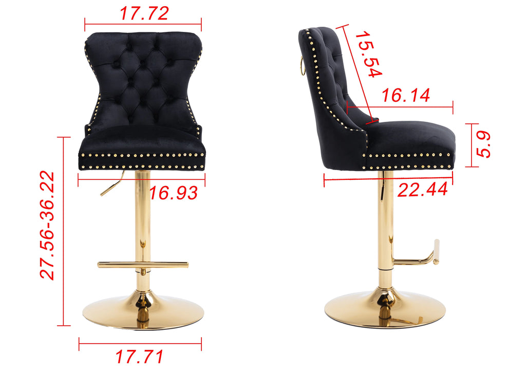 Black Velvet Swivel Bar Stools Set Of 2 Adjustable Counter Height H7235