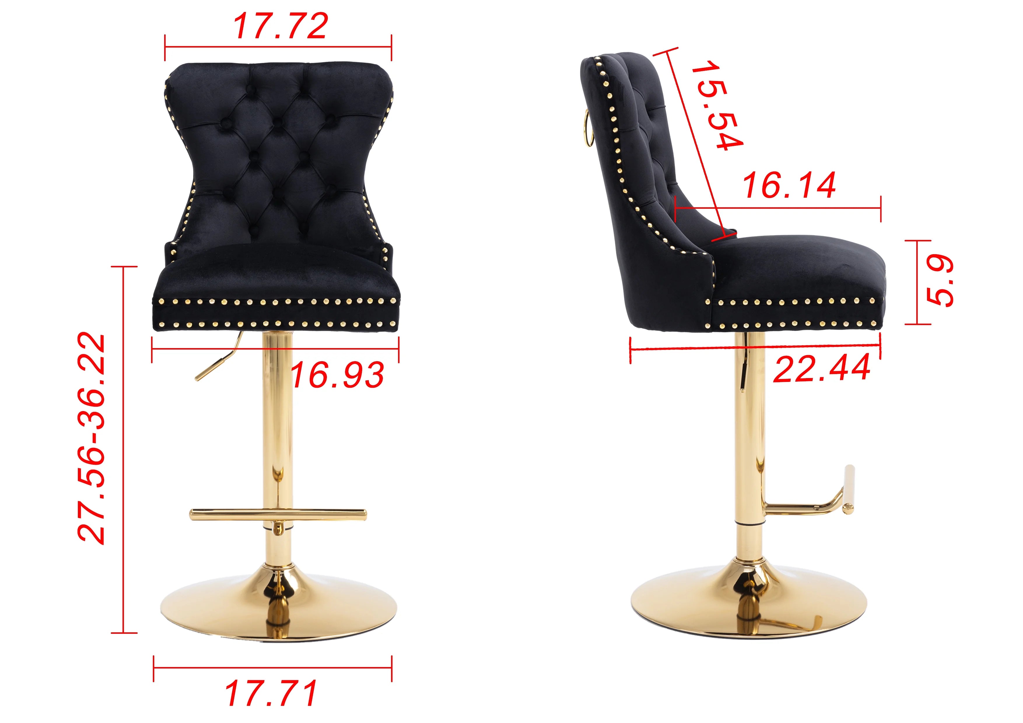 Black Velvet Swivel Bar Stools Set Of 2 Adjustable Counter Height H7235