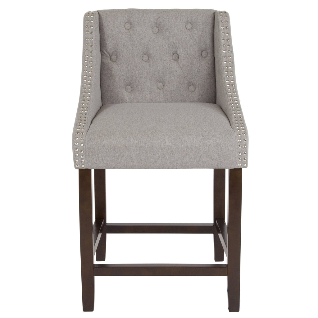 24-Inch Transitional Tufted Walnut Counter-Height Stool - Black Leather B9590