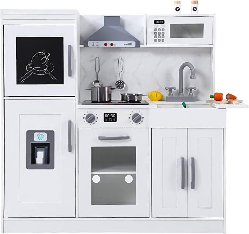White Wooden Kids Kitchen Playset with 20 PCS Cookware Accessories G835