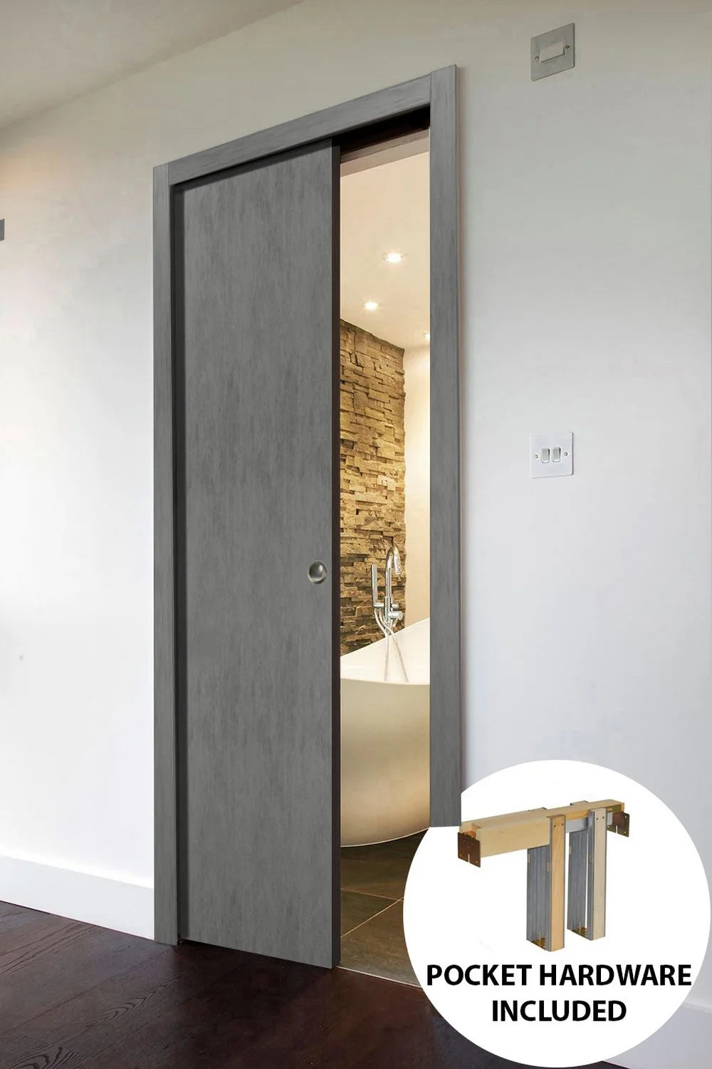 Solid Wood Sliding French Pocket Door 32 x 84 inches with Kit Trims Rail Hardware T696282