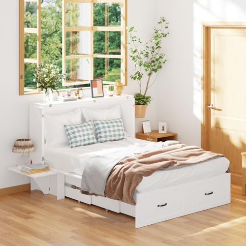 White Twin Murphy Bed with Drawer F268901