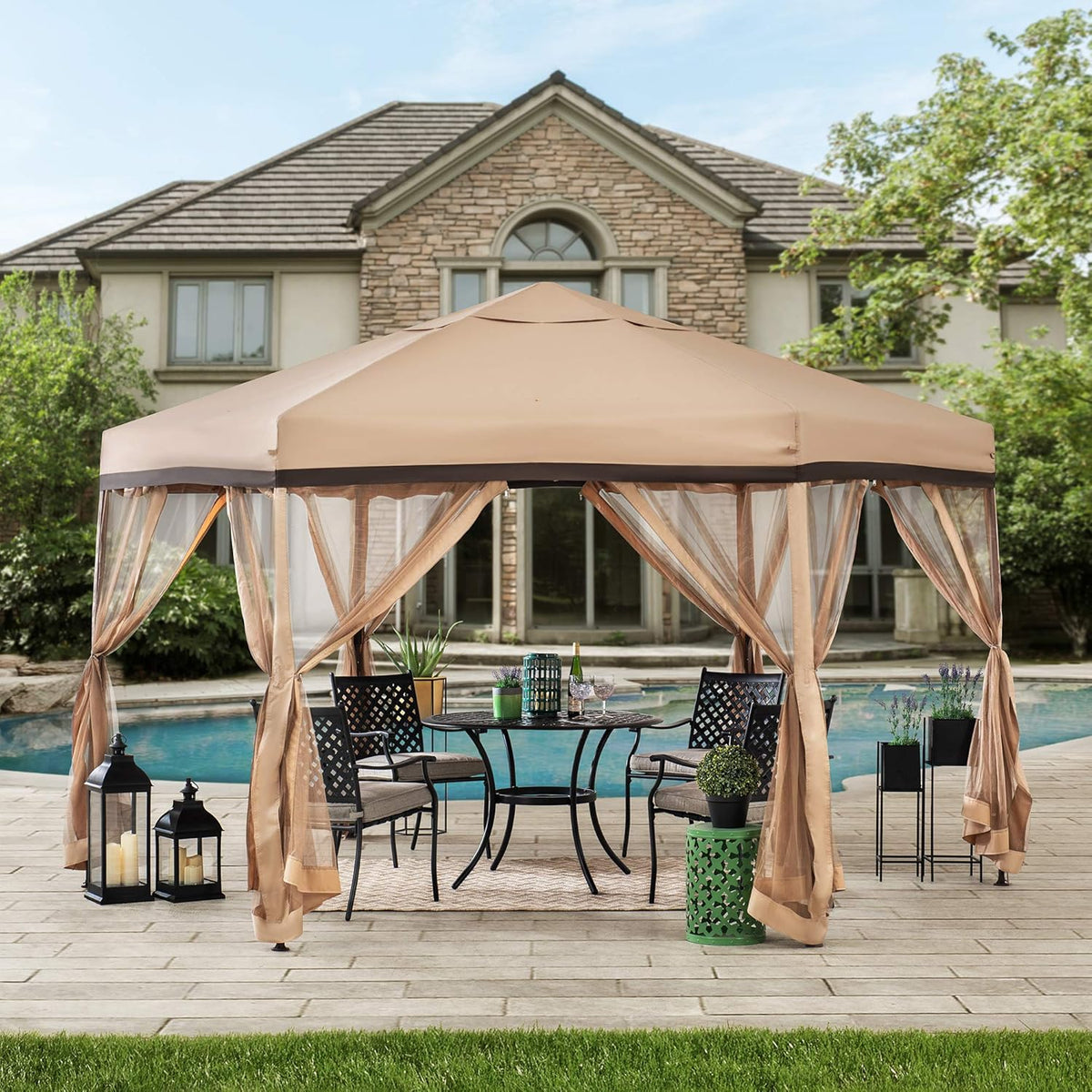 11x11 ft. 2-Tone Pop Up Hexagon Steel Gazebo F329