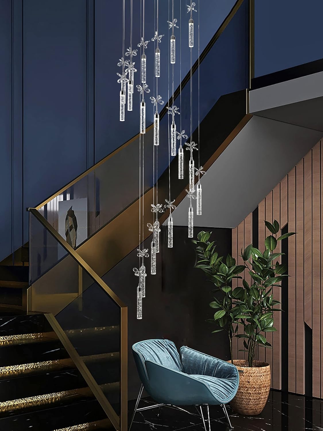 12-Lights Raindrop Spiral Crystal Chandelier with Remote Control Dimmable LED D3158