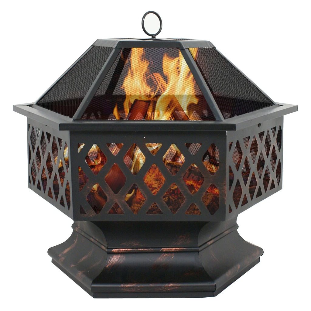 24’’ Portable Wood Burning Fire Pit with Mesh Lid N958