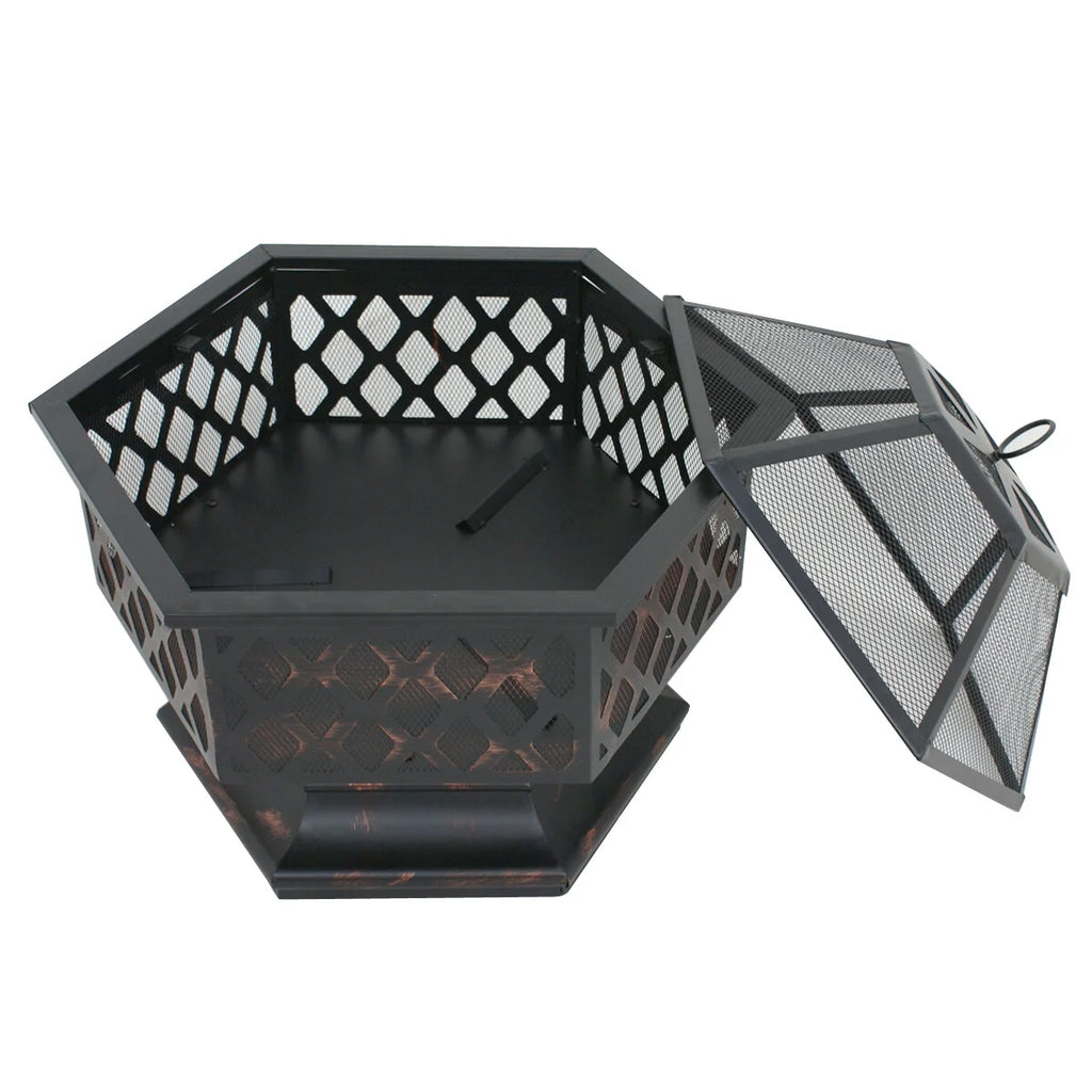 24’’ Portable Wood Burning Fire Pit with Mesh Lid N958