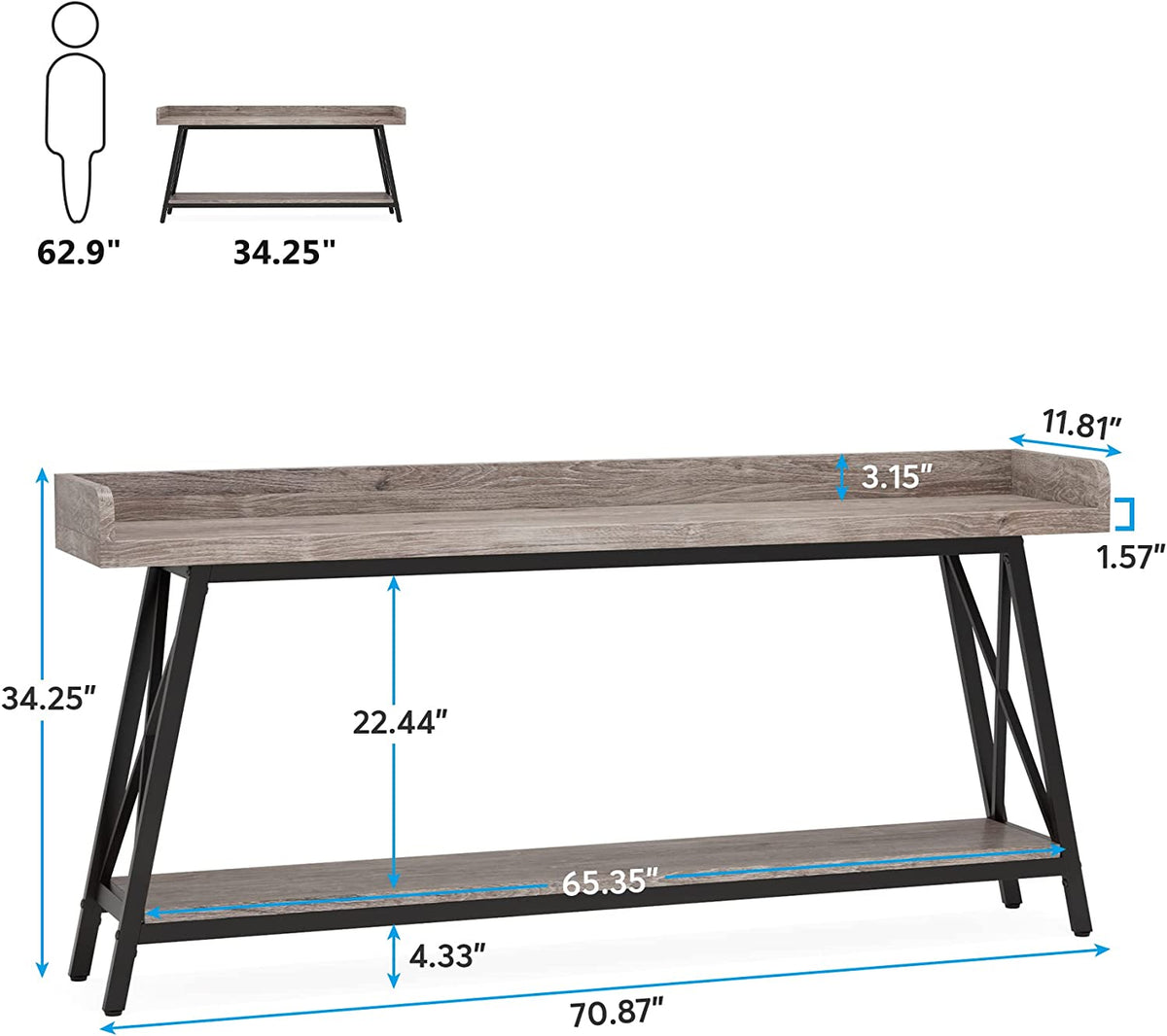 70.9 Inch Industrial Console Table Grey X416