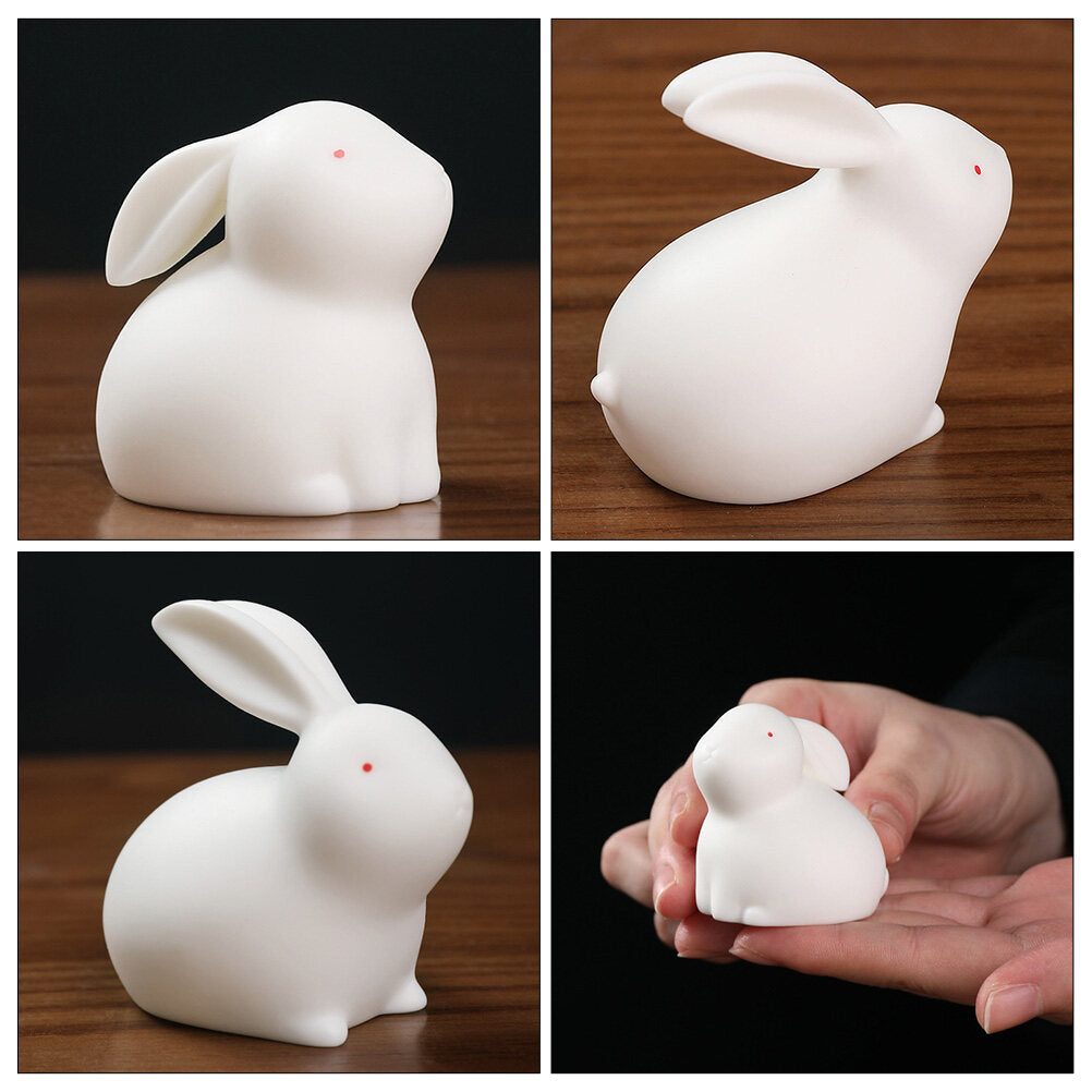 2 Pcs Ceramic Rabbit Ornaments Dollhouse Miniatures Y8777
