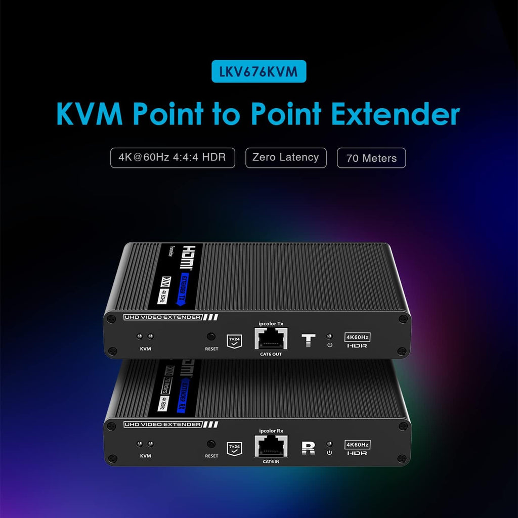 4K KVM HDMI Extender Over LAN Single CAT5e/CAT6A/CAT7 Cable Uncompressed 4K @ 60Hz Up to 230 Ft 4:4:4 Remote Keyboard Mouse USB Control Digital Full HD U60632