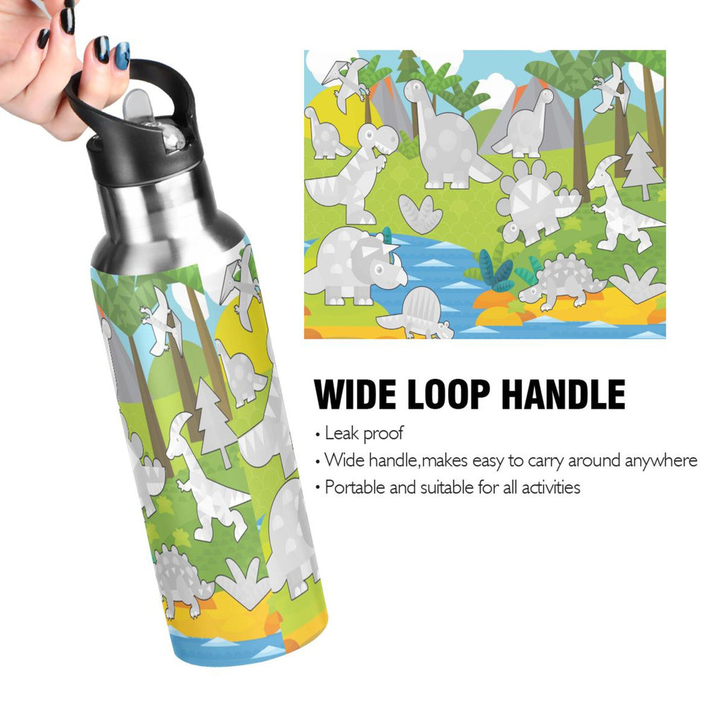 Gray Dinosaurs Stainless Steel Water Bottle with Straw Lid 20 OZ C742124