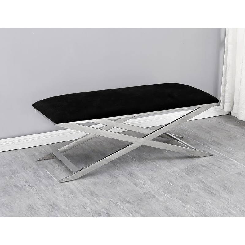 Black Velvet Stainless Steel Accent Bench L77660