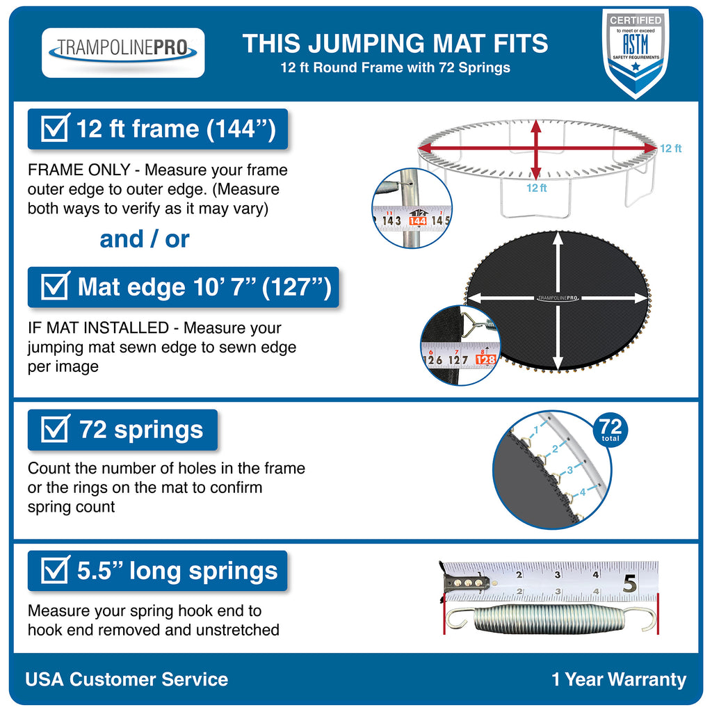 12' Round Trampoline Jumping Mat with 72 Rings T931040