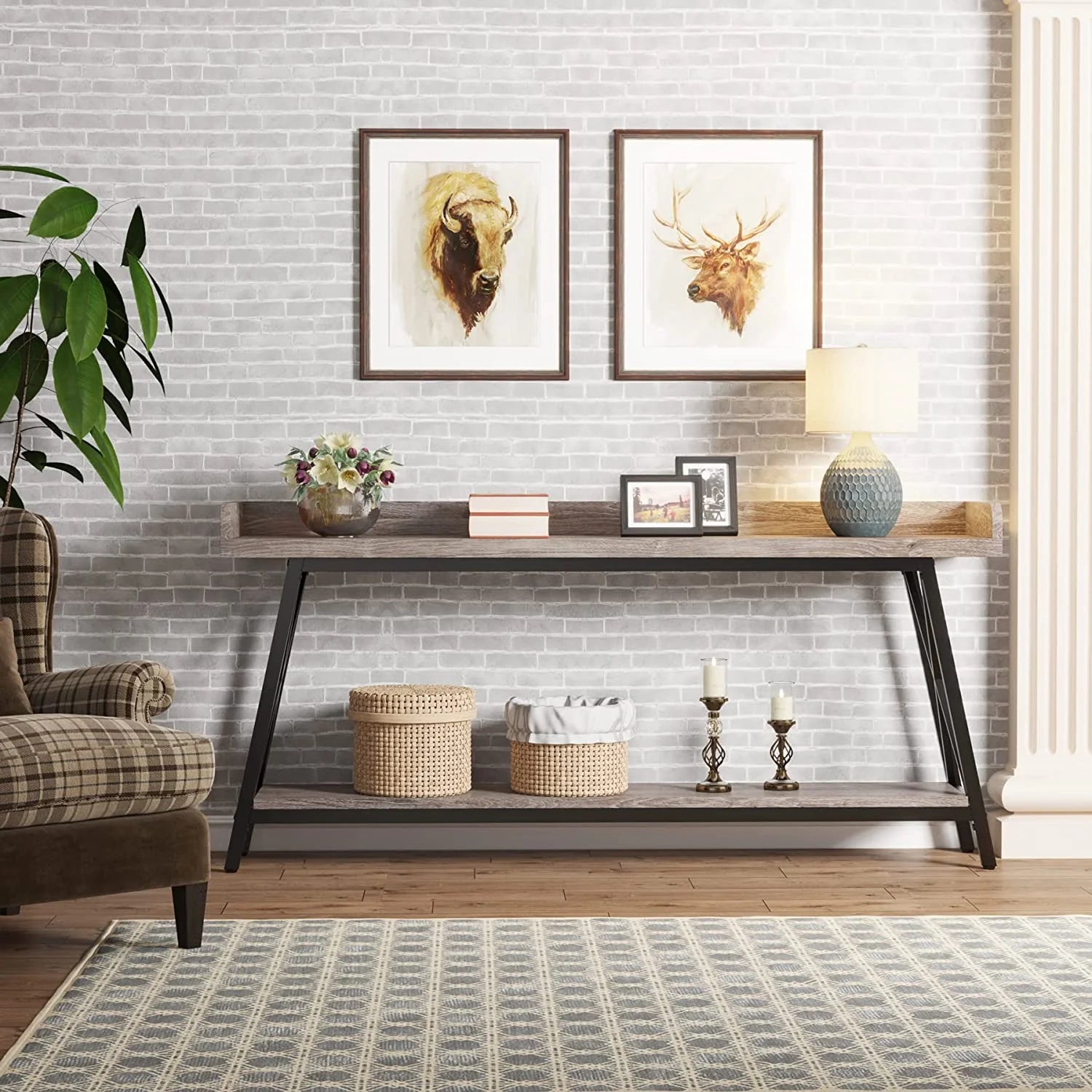 70.9 Inch Industrial Console Table Grey X416