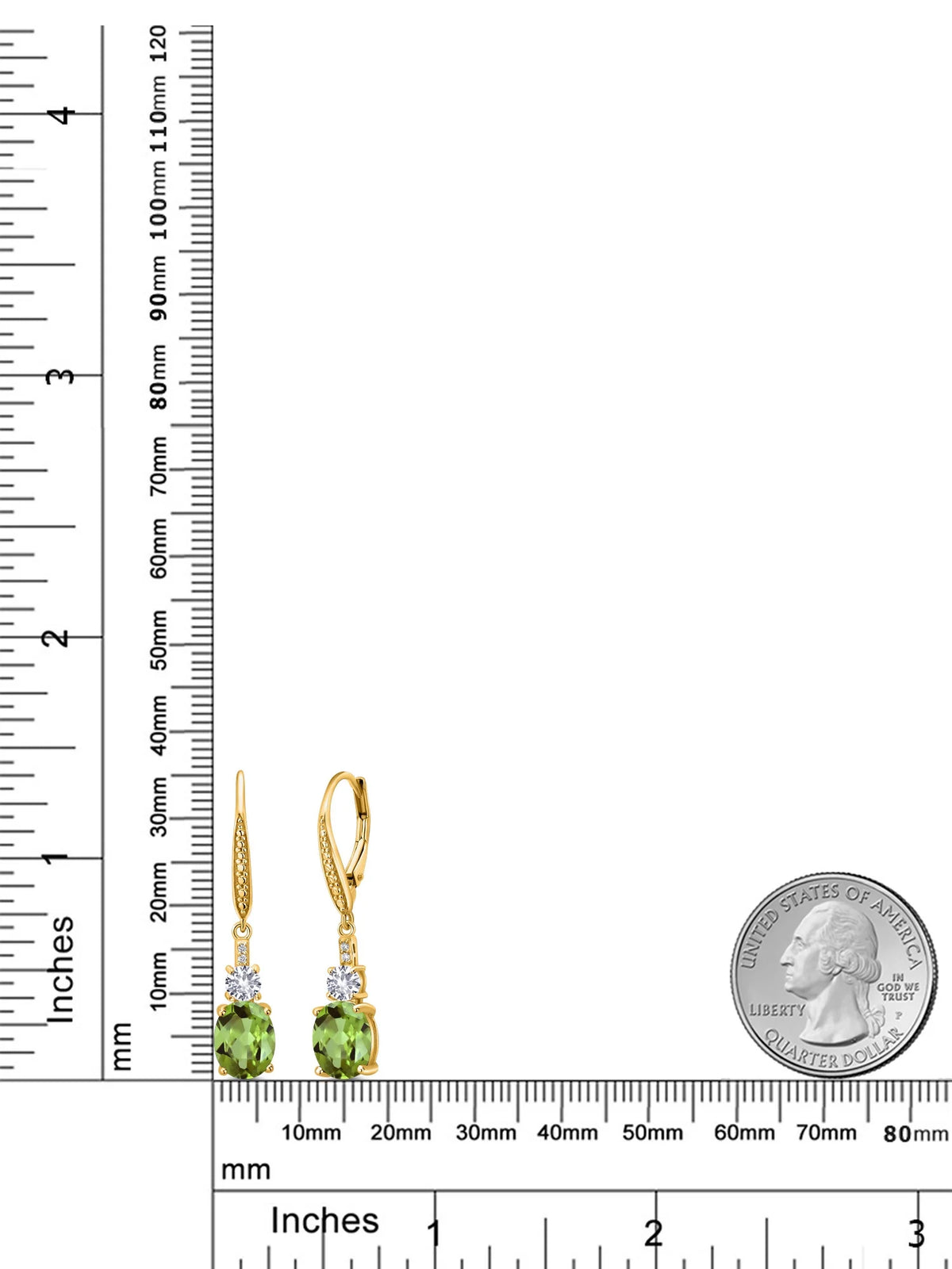 18K Yellow Gold Plated Silver Green Peridot and White Created Sapphire Dangle Earrings with Lab Grown Diamond Z76224
