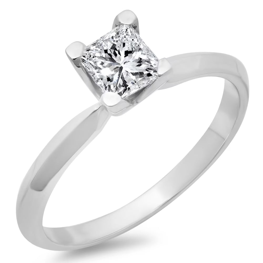 18K White Gold Princess Cut Diamond Solitaire Engagement Ring D89816