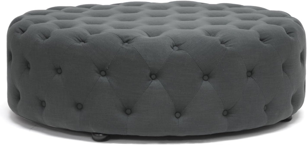 Beige Linen Tufted Ottoman R4213