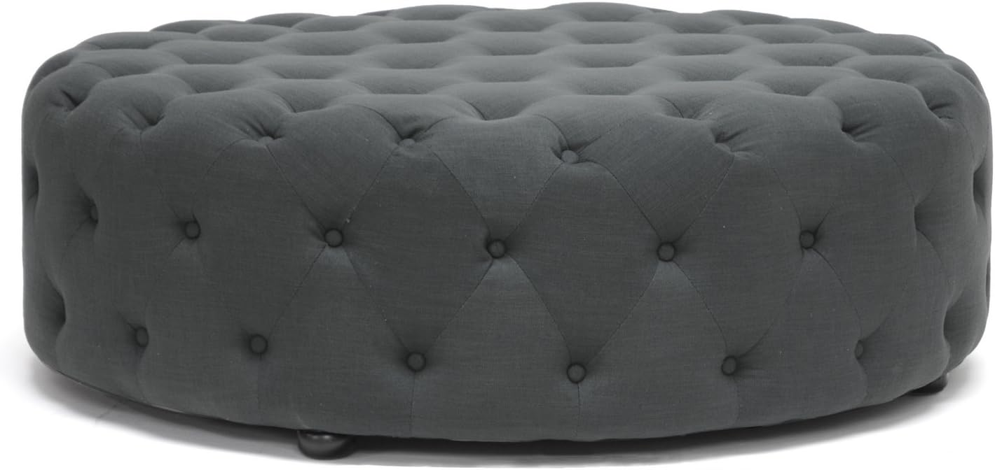 Beige Linen Tufted Ottoman R4213