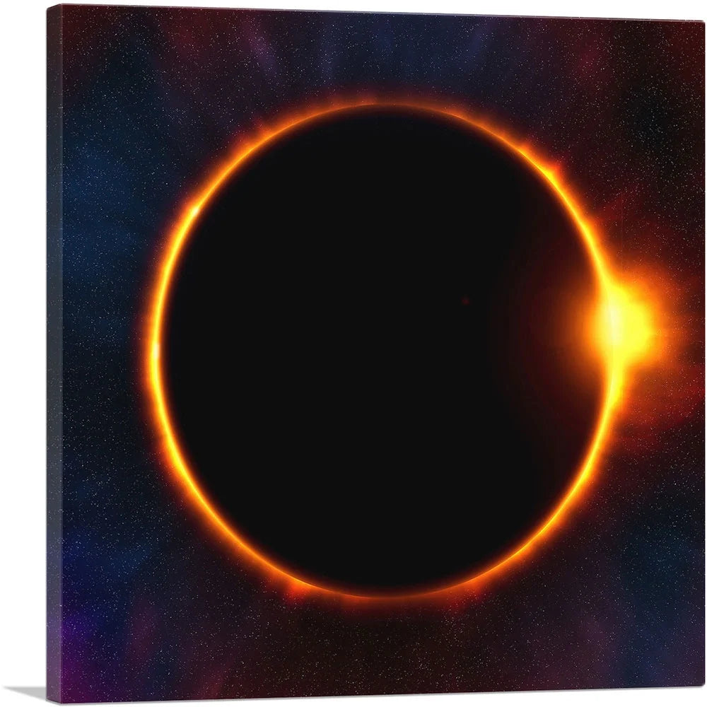 Solar Eclipse Moon Blocking Out Sun Square Canvas Art Print 36" x 36" A538726