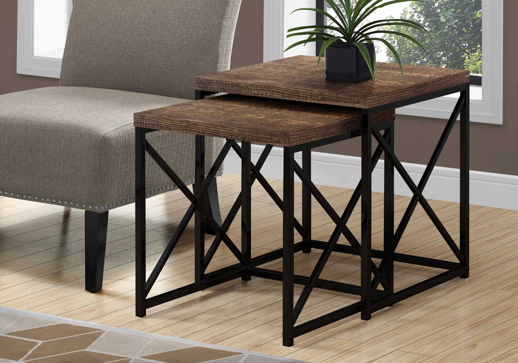 Taupe Black Particle Board Metal 2pcs Nesting Table Set R846